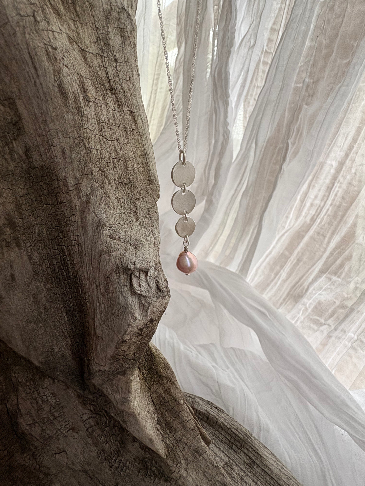 laws of nature.  lavender baroque pearl & fine silver disc pendant necklace