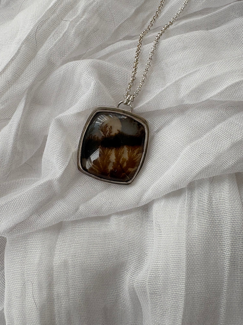eventide. scenic dendritic agate sunset pendant necklace in sterling silver