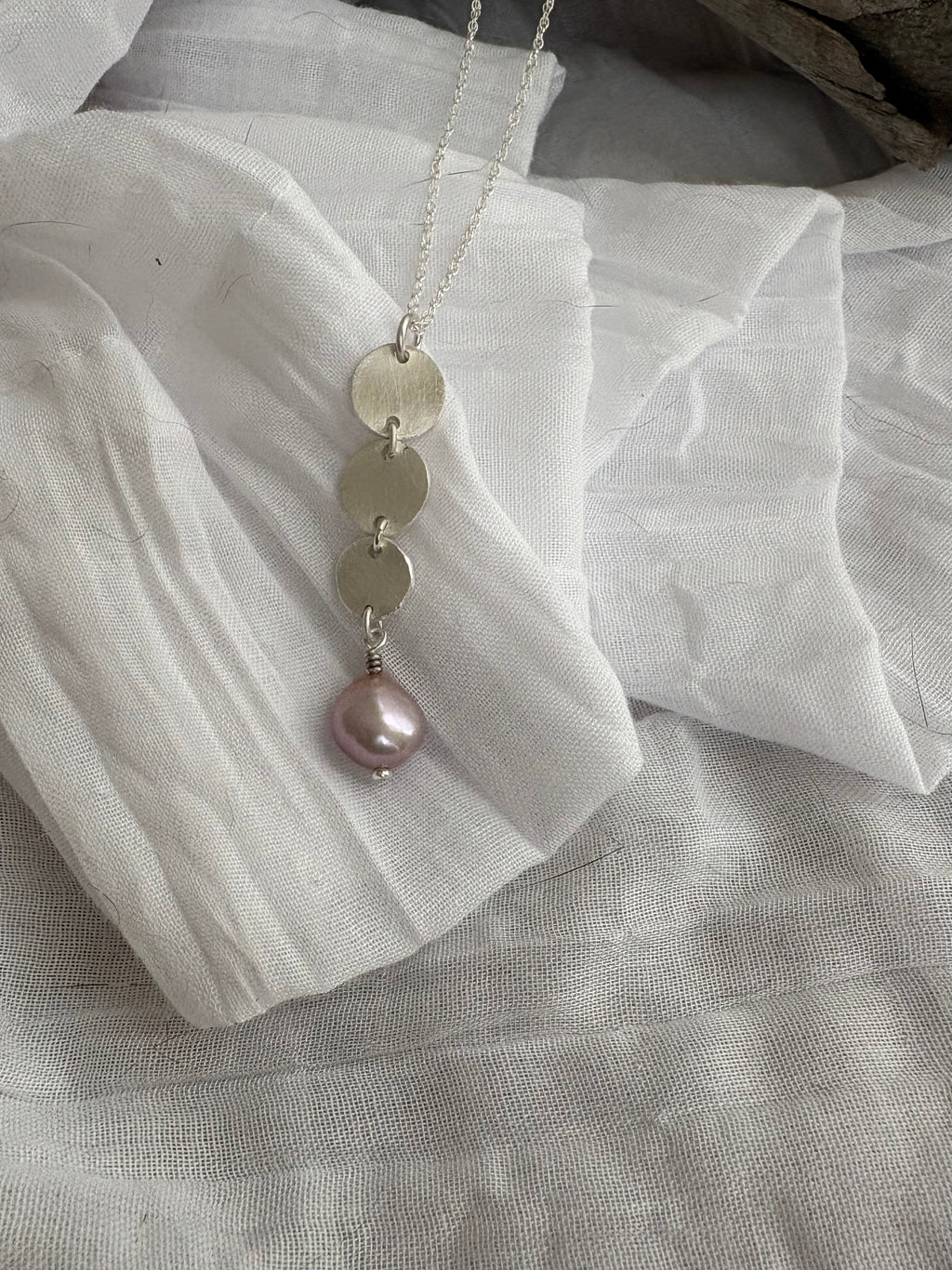 laws of nature.  lavender baroque pearl & fine silver disc pendant necklace