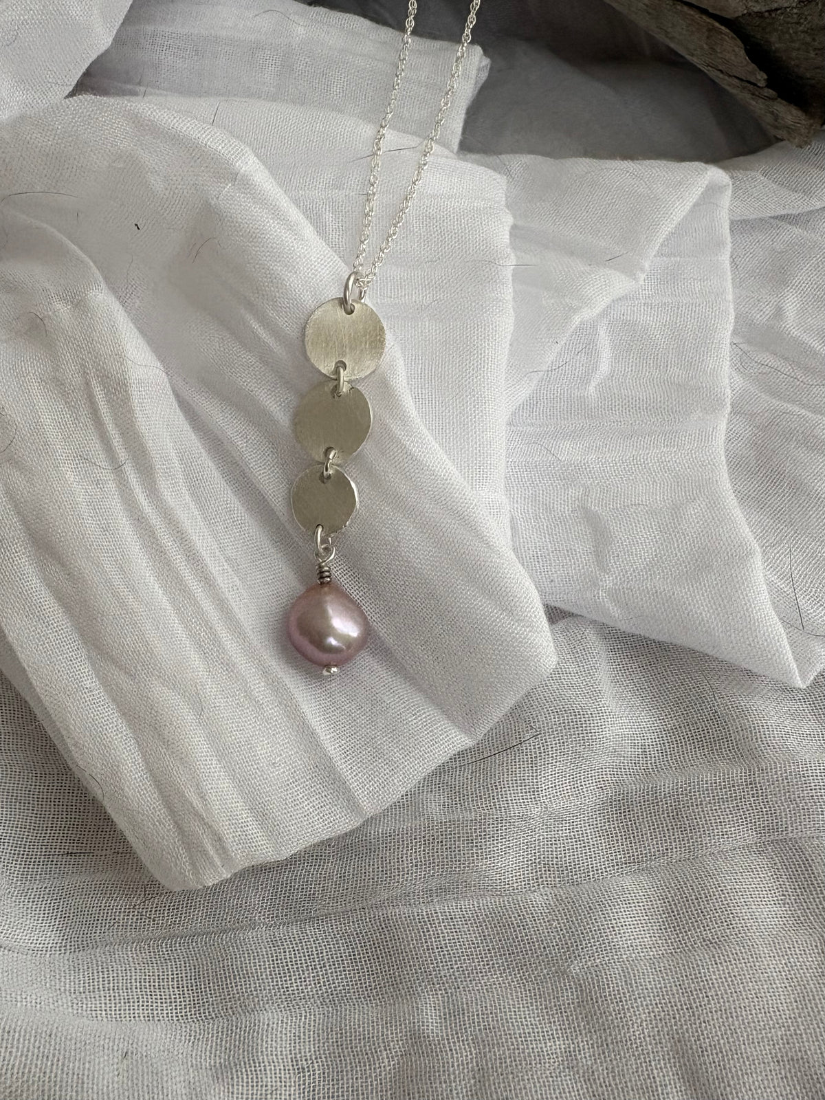 laws of nature.  lavender baroque pearl & fine silver disc pendant necklace