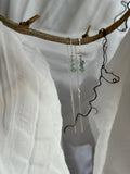 luminous. emerald nugget threader earrings. long sterling silver chain.
