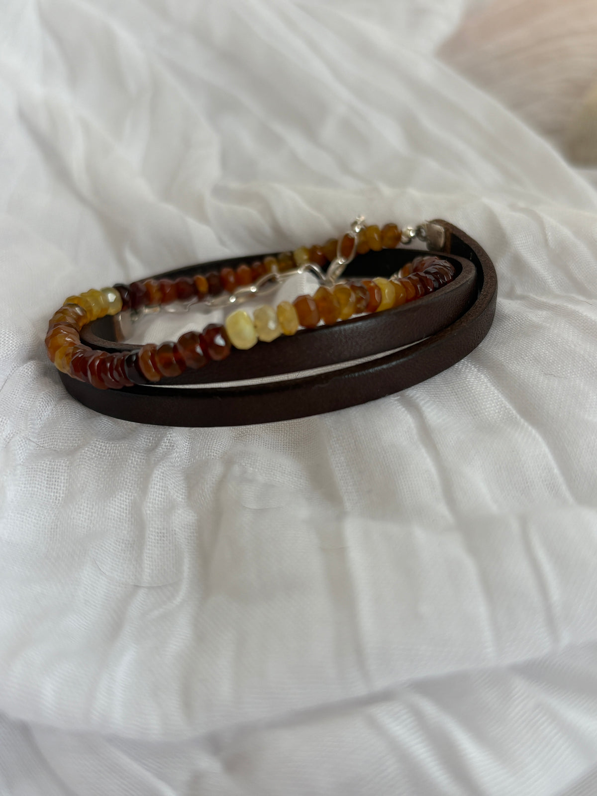 the golden hour.  ombre golden opal and leather wrap bracelet