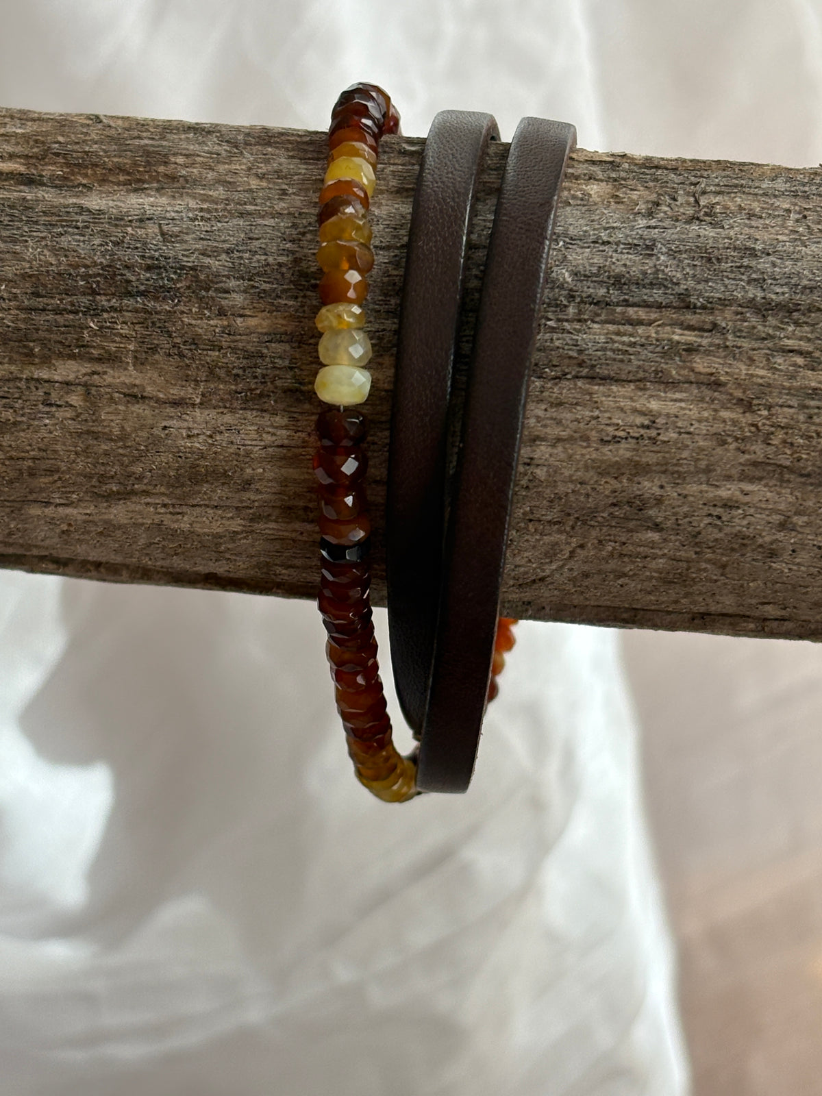 the golden hour.  ombre golden opal and leather wrap bracelet