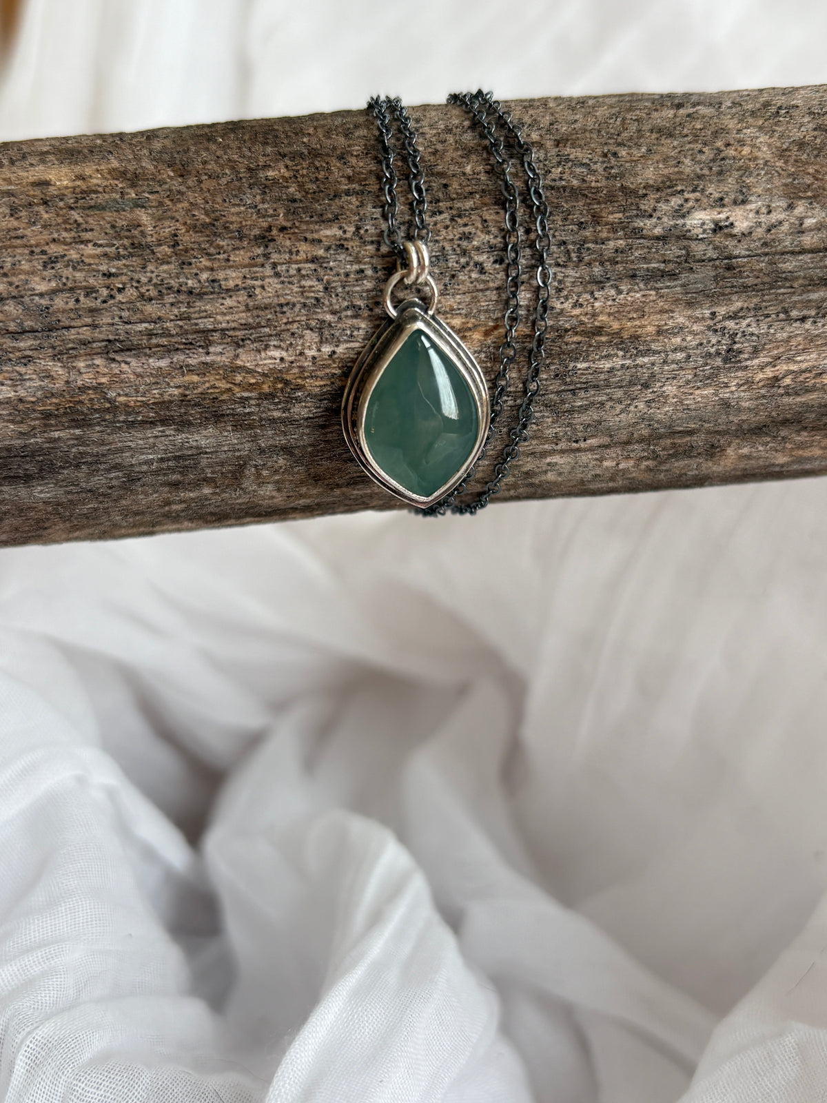 loch. blue green Guatemalan jade and sterling silver necklace