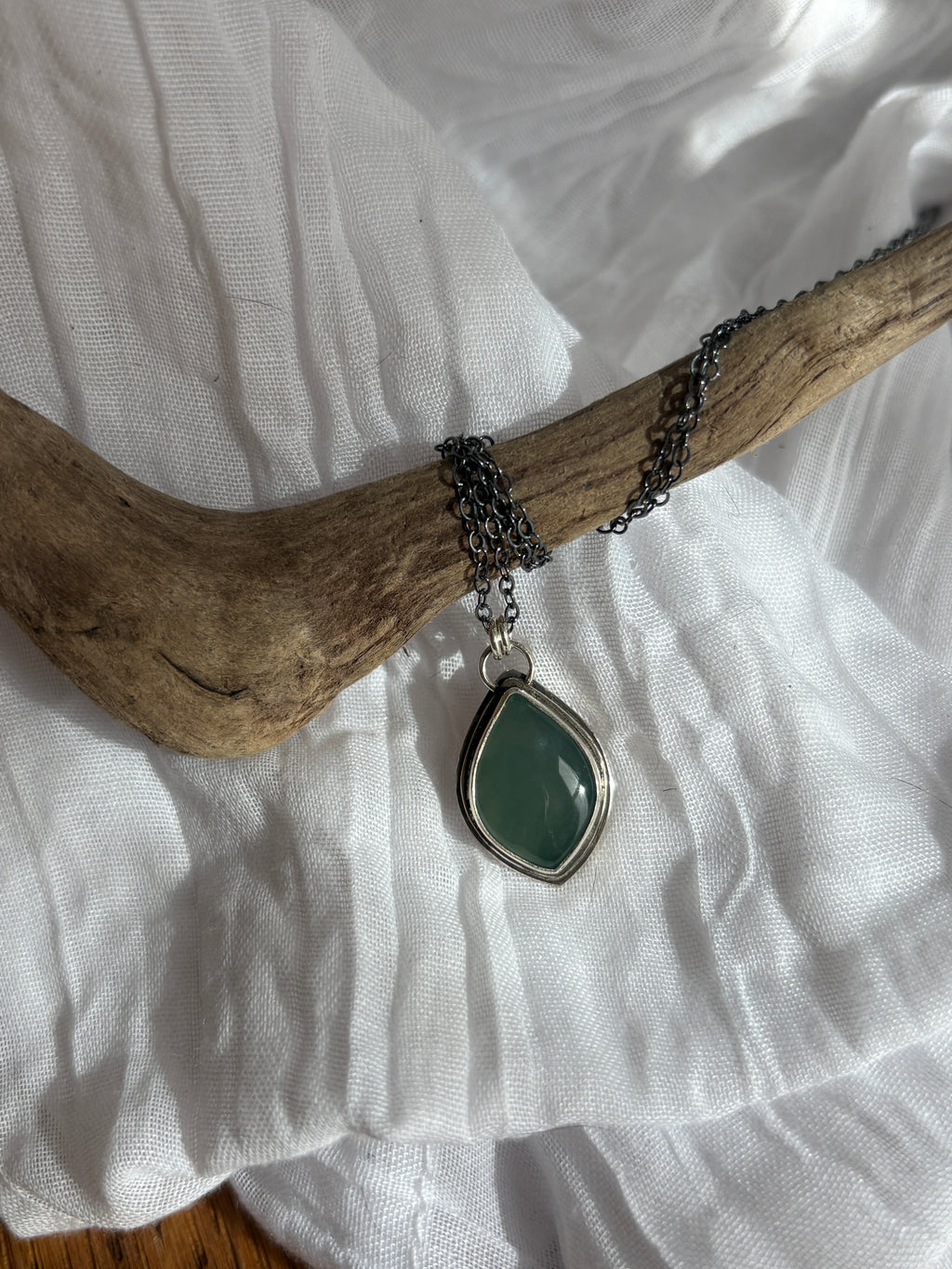 loch. blue green Guatemalan jade and sterling silver necklace