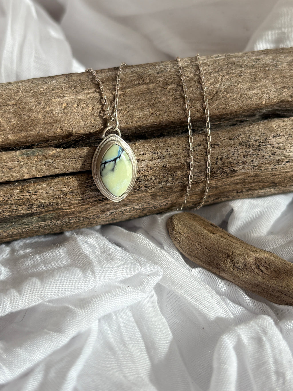 lightening. white river and sterling silver necklace.
