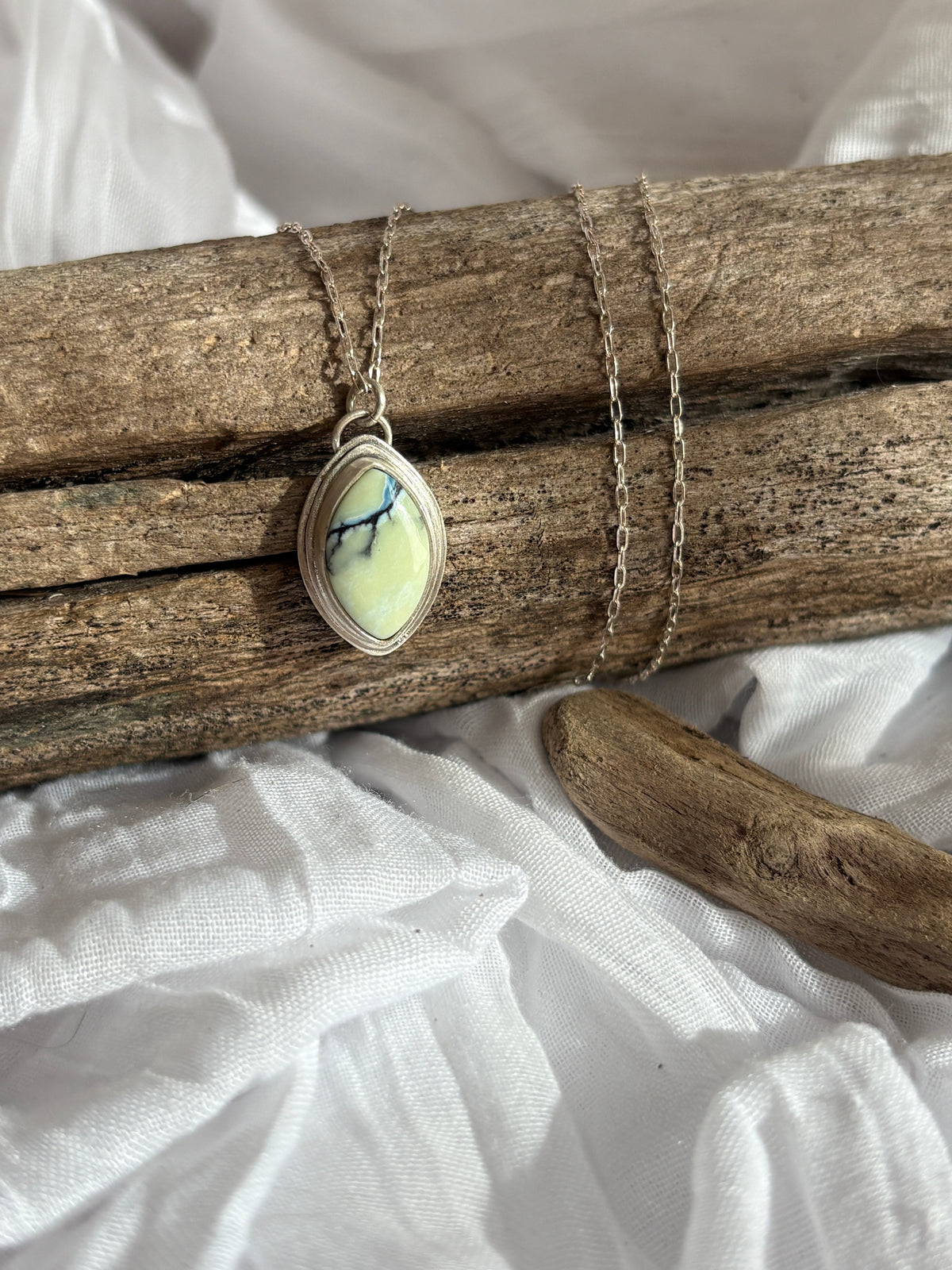 lightening. white river and sterling silver necklace.