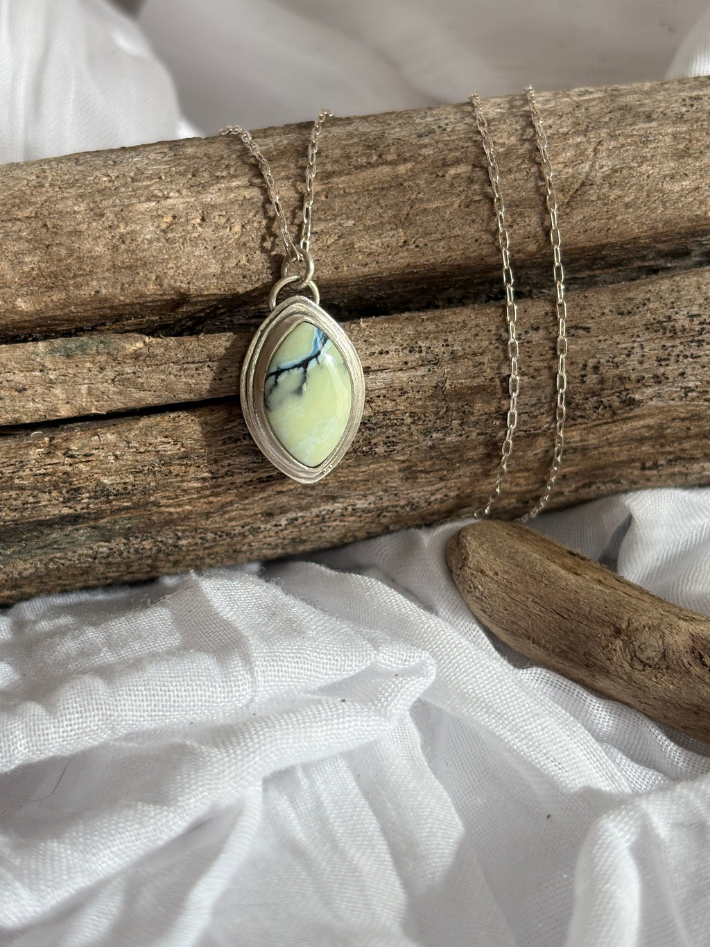 lightening. white river and sterling silver necklace.