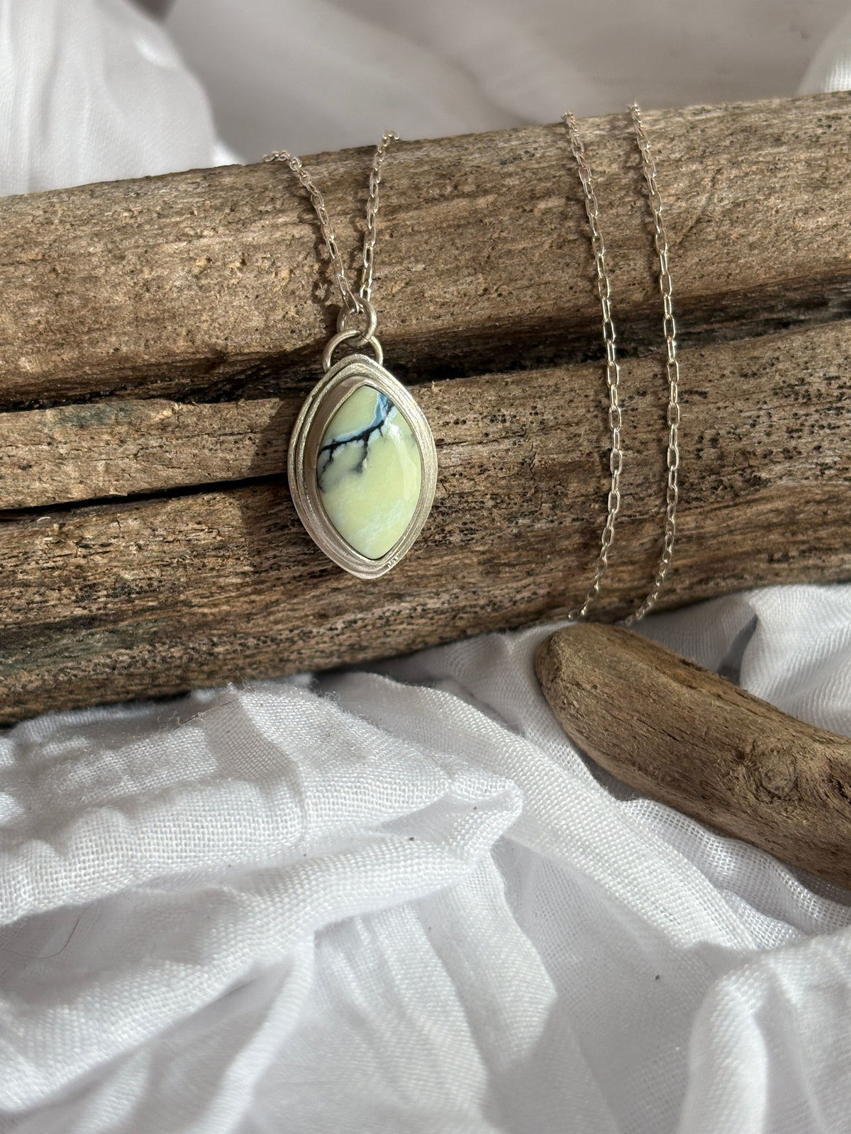 lightening. white river and sterling silver necklace.