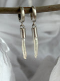 palisades.  white freshwater toothpick pearls with sterling silver huggie hoops.
