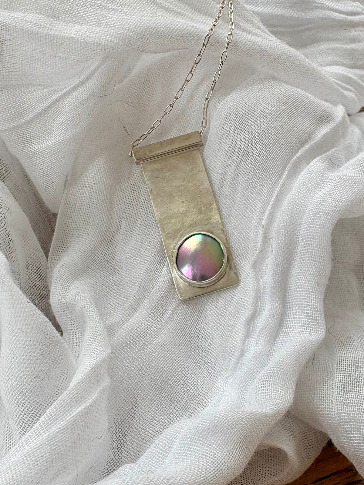 iridescence. sea of cortez mabe pearl pendant necklace in sterling silver