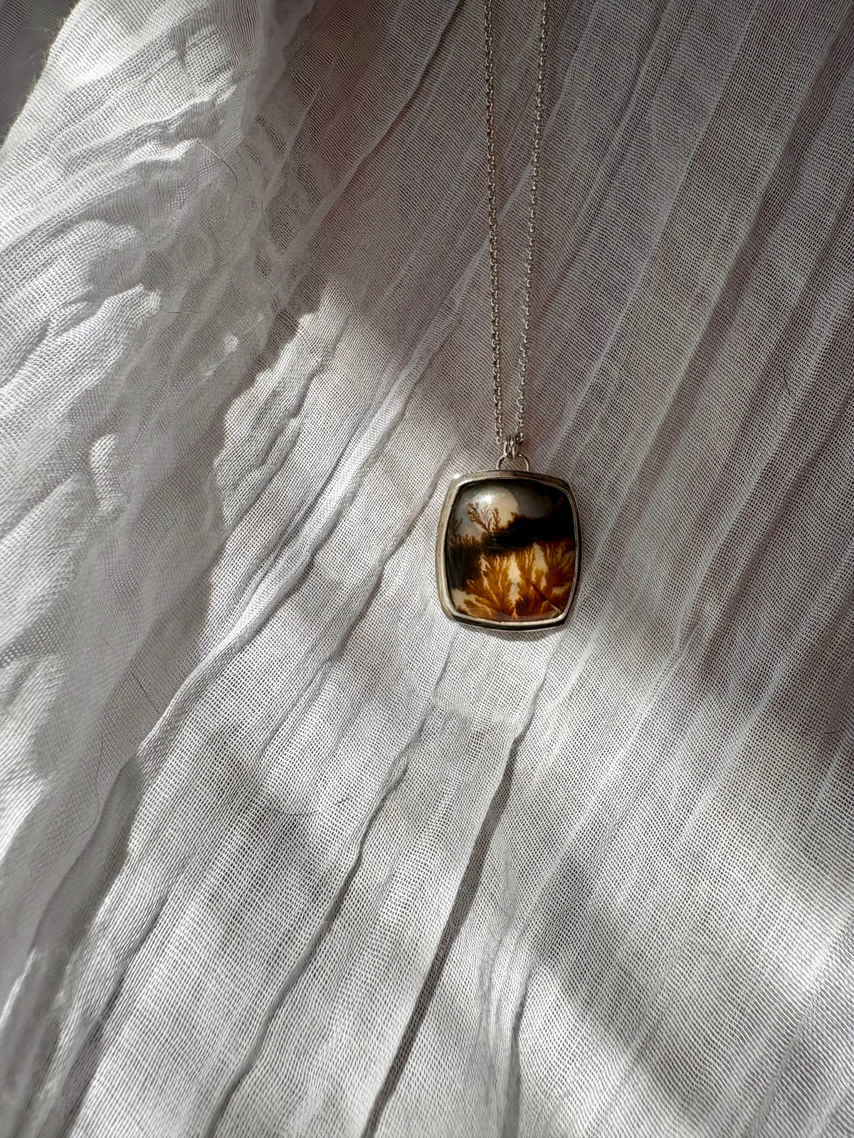 eventide. scenic dendritic agate sunset pendant necklace in sterling silver