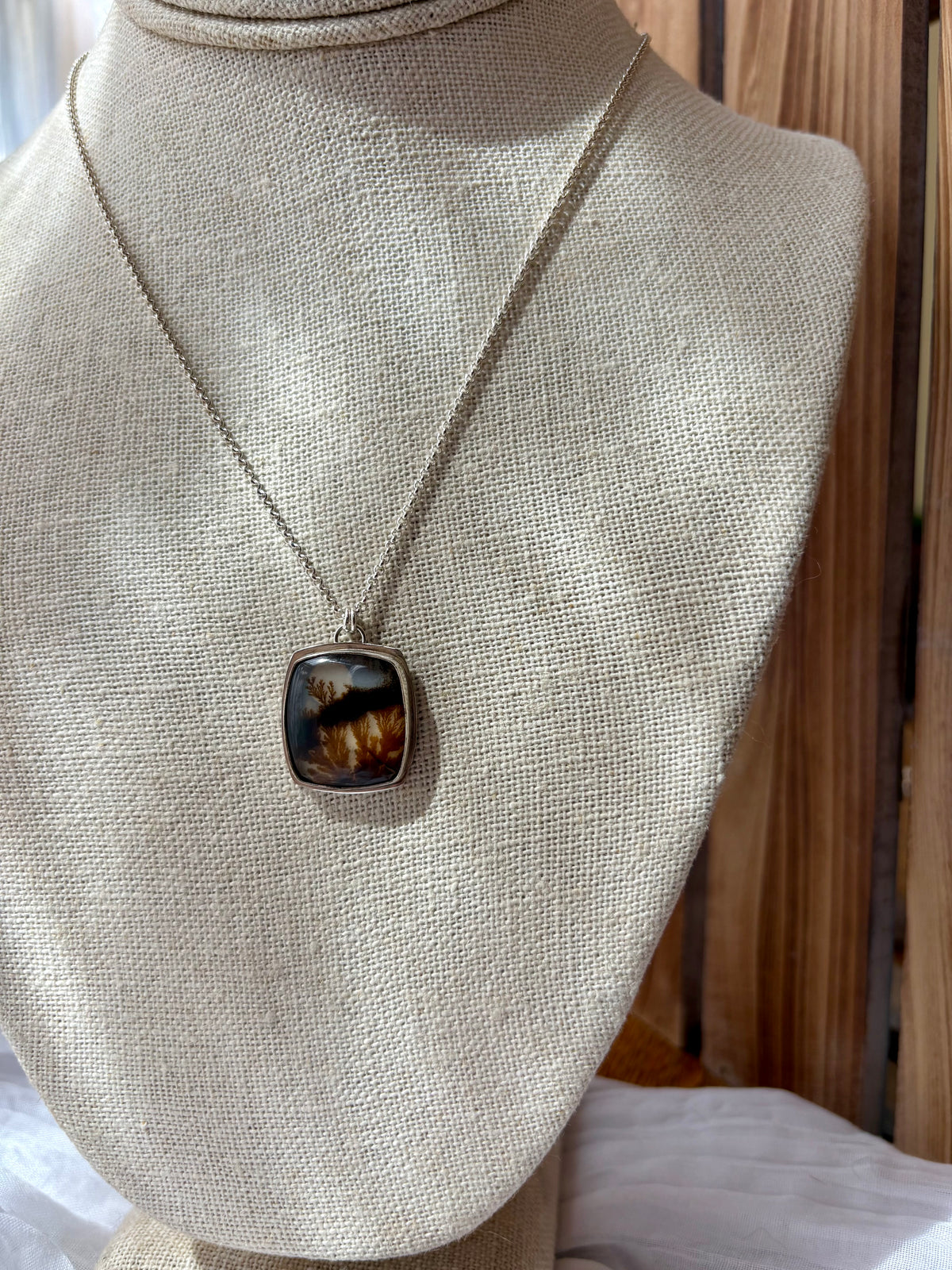 eventide. scenic dendritic agate sunset pendant necklace in sterling silver